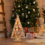 Solight LED drevený vianočný stromek s dekoráciami, 13x LED, biela, 53cm, 2x AA