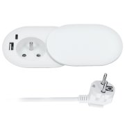 Solight 1z + USB A+C 20W PD vstavaná zásuvka s posuvným viečkom, 2m, matná biela