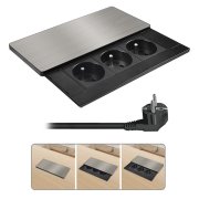 Solight vestavný blok zásuviek s posuvným krytom, 3 zásuvky, 2m, strieborný