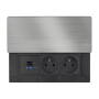 Solight vestavný blok zásuviek s posuvným krytom, 2 zásuvky, USB A+C 65W PD, 2m, strieborný