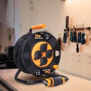 Solight predlžovací prívod - na bubne, 4 zásuvky, 25m kábel guma, 3x 1,5mm2, IP44