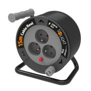 Solight predlžovací prívod na bubne 15m, 3 zásuvky, čierny kábel, 3x 1,0mm2