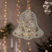 Solight LED drevený vianočný zvonček, 9x LED, biela, 30cm, časovač, 2x AA