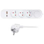 Solight predlžovací prívod 3 zásuvky, USB A+C 20W PD, 5m, 3 x 1mm2, biely, vypínač