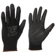 Rukavice pracovní z polyesteru polomáčené v polyuretanu GLOVE PE-PU 9, černé, velikost 9 SIXTOL