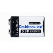 Nabíjecí baterie 9V 420mAh Doblepow 6F22, Li-ion, napájení USB-C