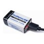 Nabíjecí baterie 9V 420mAh Doblepow 6F22, Li-ion, napájení USB-C