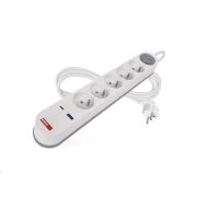 Prodlužovací kabel EMOS P1513FC / 3 m / 5 zásuvky / s vypínačem / bílo-šedý / 1×USB-A + 1×USB-C / 1