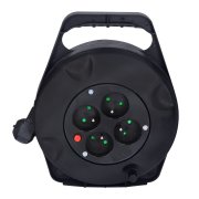 Solight predlžovací prívod na bubne, 4 zásuvky, 10m, čierny kábel, 3x 1.0mm2