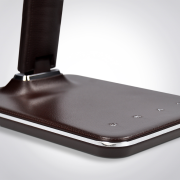 Solight LED stolná lampička s displejom, 9W, voľba teploty svetla, koža, hnedá