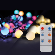 Solight LED 2v1 vonkajšia vianočná reťaz, gule, diaľkový ovládač, 100LED, RGB + biela, 10m+ 5m, 8
