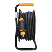 Solight predlžovací prívod na bubne, 4 zásuvky, vonkajší, 50m gumový kábel, 3x 1,5mm2, IP44