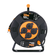 Solight predlžovací prívod na bubne, 4 zásuvky, vonkajší, 50m gumový kábel, 3x 1,5mm2, IP44