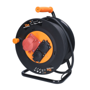 Solight predlžovací prívod na bubne, 3 zásuvky,, vonkajší, 400V + 230V, 25m gumový kábel 5x1,5mm2,