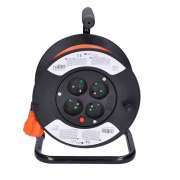 Solight predlžovací prívod na bubne, 4 zásuvky, 15m, oranžový kábel, 3x 1,5mm2