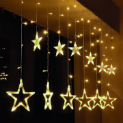 Solight LED vonkajší vianočný záves, hviezdy, šírka 3m, 123LED, IP44 3xAA, teplá biela