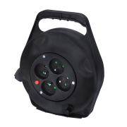 Solight predlžovací prívod na bubne, 4 zásuvky, 10m, čierny kábel, 3x 1,5mm2