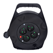 Solight predlžovací prívod na bubne, 4 zásuvky, 10m, čierny kábel, 3x 1,5mm2