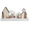 Solight LED vianočná dedinka, 34x17cm, drevo, 4 LED, 2x AA