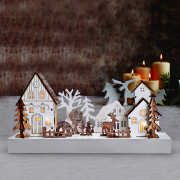 Solight LED vianočná dedinka, 34x17cm, drevo, 4 LED, 2x AA