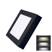 Solight LED mini panel CCT, prisazený, 12W, 900lm, 3000K, 4000K, 6000K, štvorcový, čierna farba